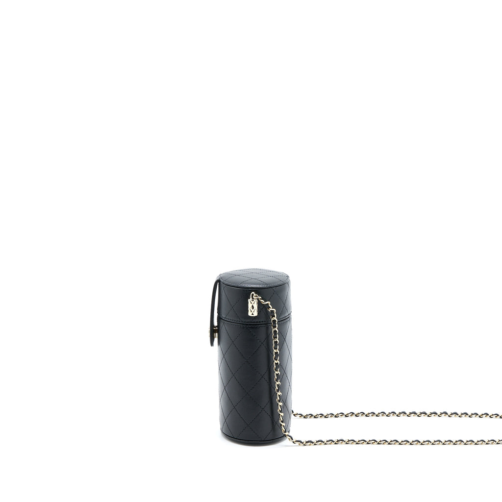 CHANEL ROUND VANITY CASE WITH CHAIN LAMBSKIN BLACK LGHW