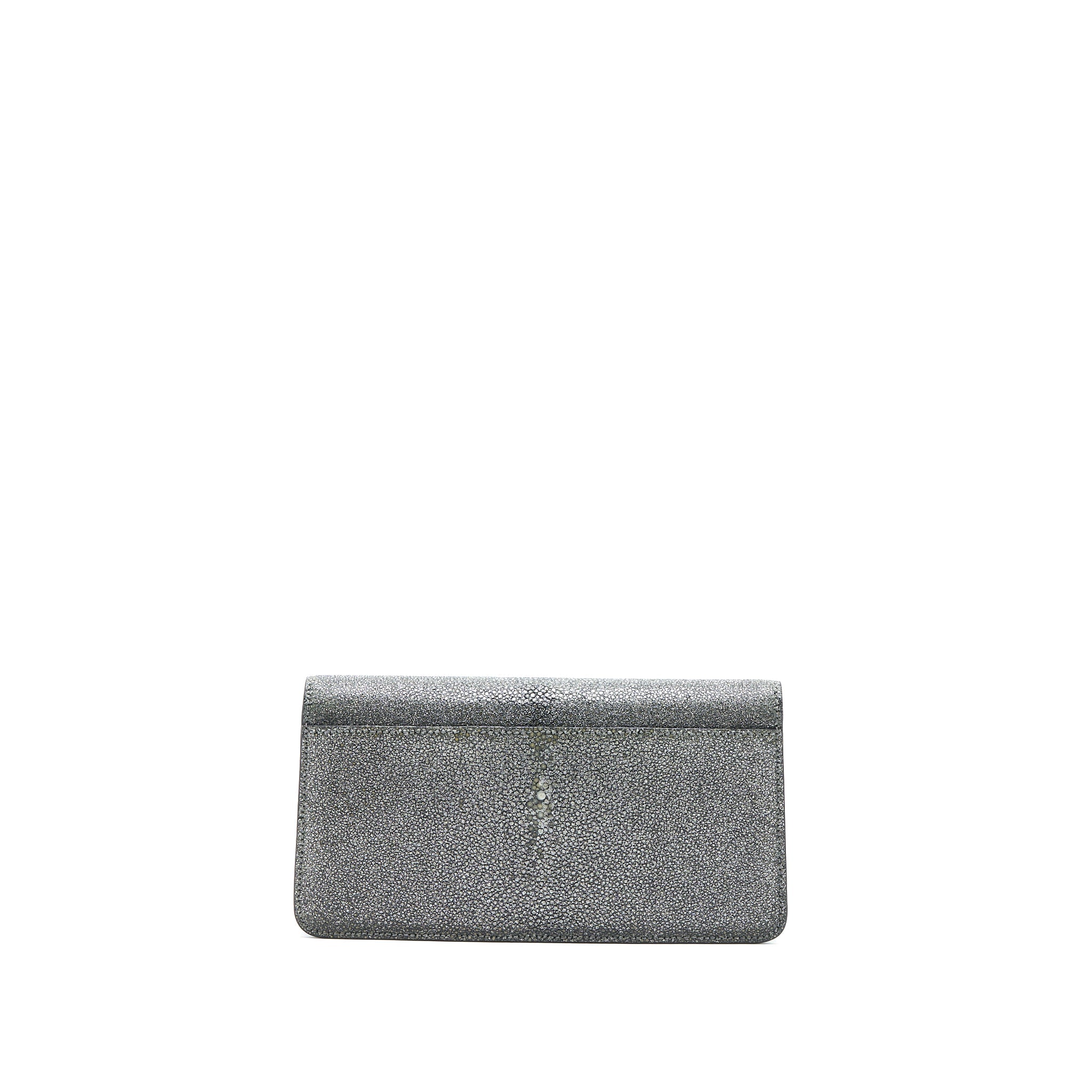 BVLGARI SERPENTI FOREVER CLUTCH WITH CHAIN STINGRAY LEATHER GREY LGHW
