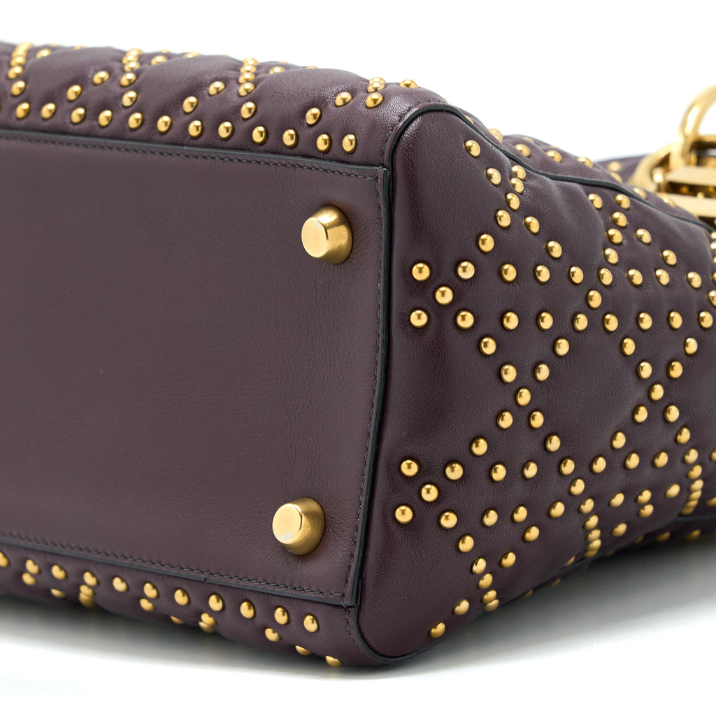 DIOR MEDIUM LADY DIOR ROCK-STUD CALFSKIN DARK RED GHW