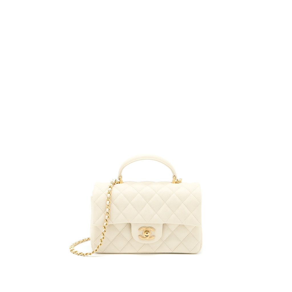 CHANEL TOP HANDLE MINI RECTANGULAR GRAINED CALFSKIN LIGHT BEIGE BRUSHED GHW