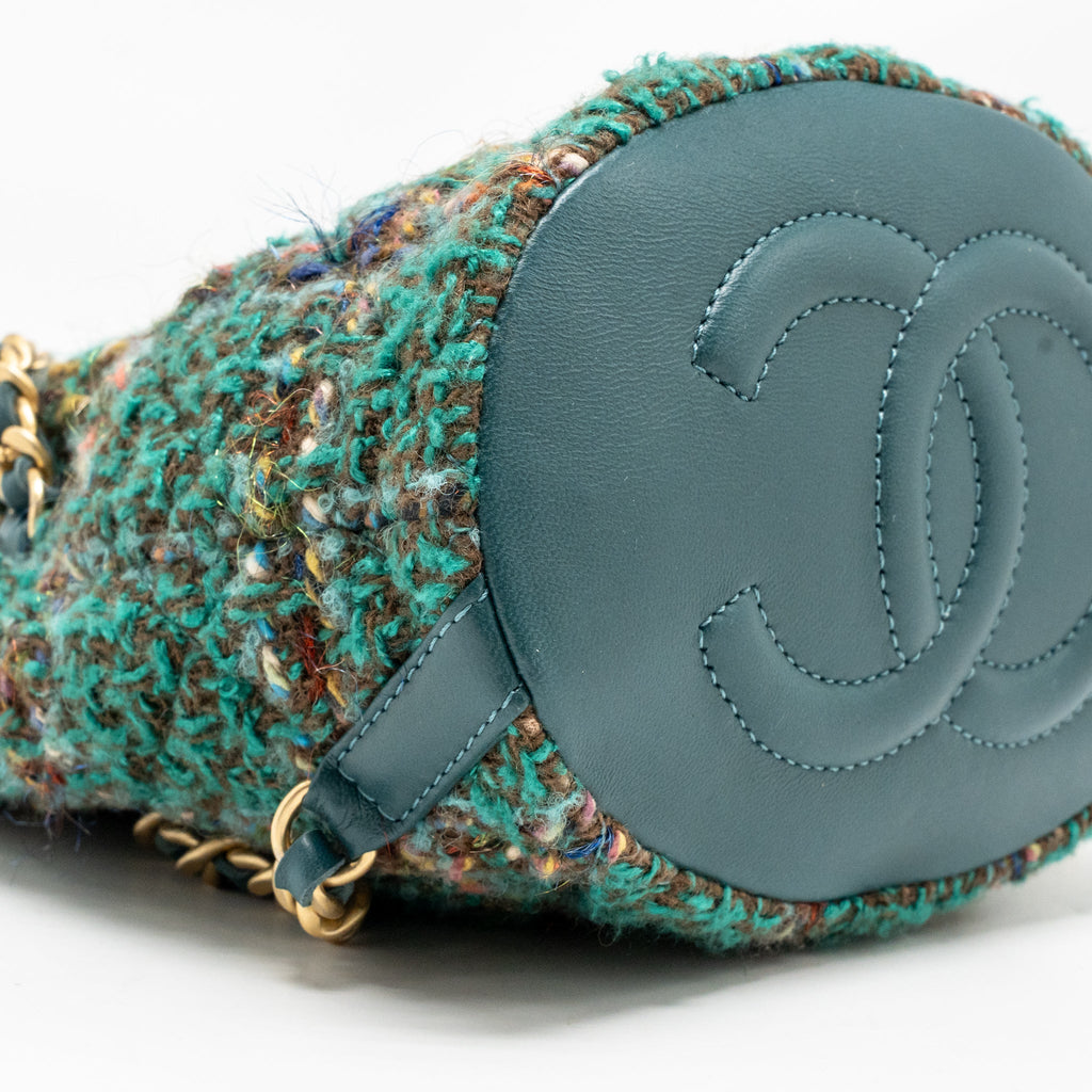 CHANEL BUCKET BACKPACK WITH CASE TWEED/LAMBSKIN DARK GREEN/MULTICOLOUR GHW (MICROCHIP)
