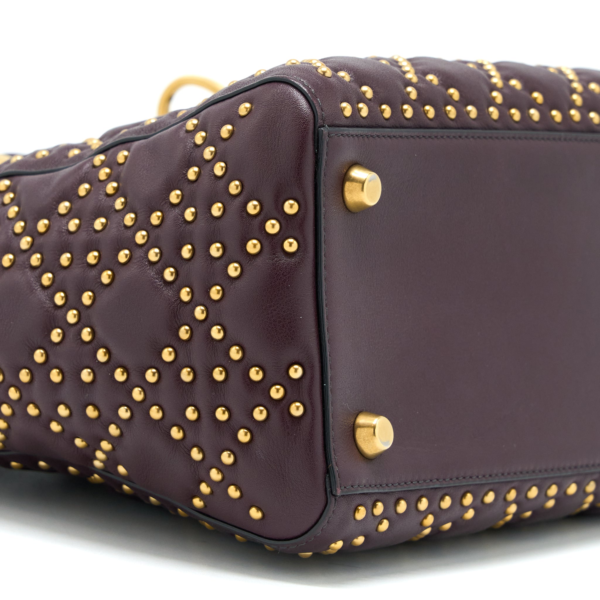 DIOR MEDIUM LADY DIOR ROCK-STUD CALFSKIN DARK RED GHW
