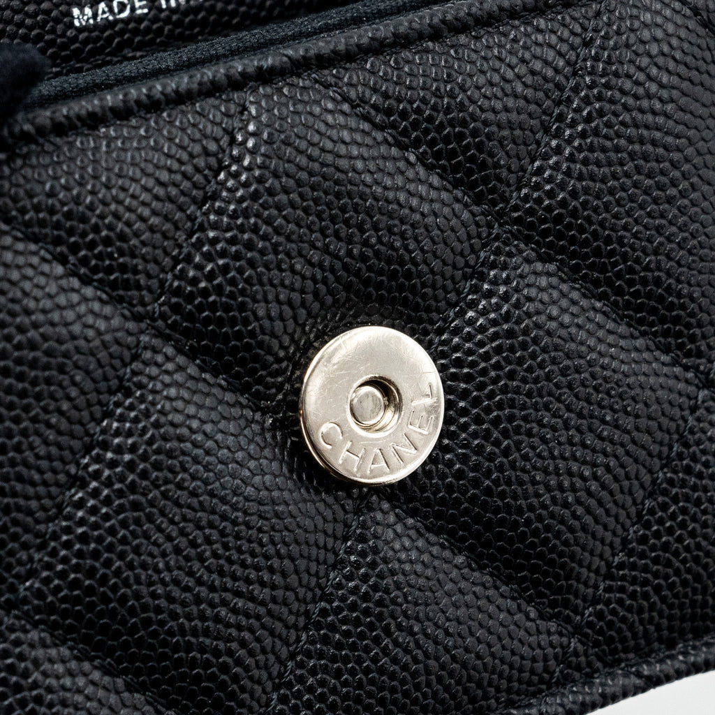 CHANEL MINI FLAP BAG WITH COCO ENAMEL CHAIN CAVIAR BLACK SHW