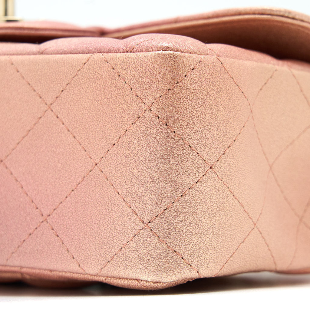CHANEL 21S MINI RECTANGULAR FLAP BAG METALLIC GRAINED LAMBSKIN OMBRÉ ROSE GOLD LGHW