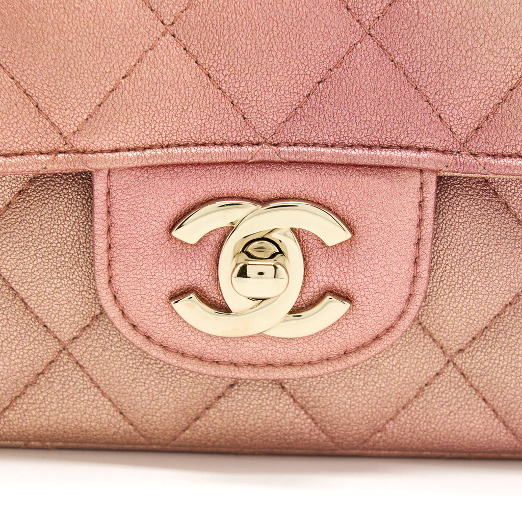 CHANEL 21S MINI RECTANGULAR FLAP BAG METALLIC GRAINED LAMBSKIN OMBRÉ ROSE GOLD LGHW