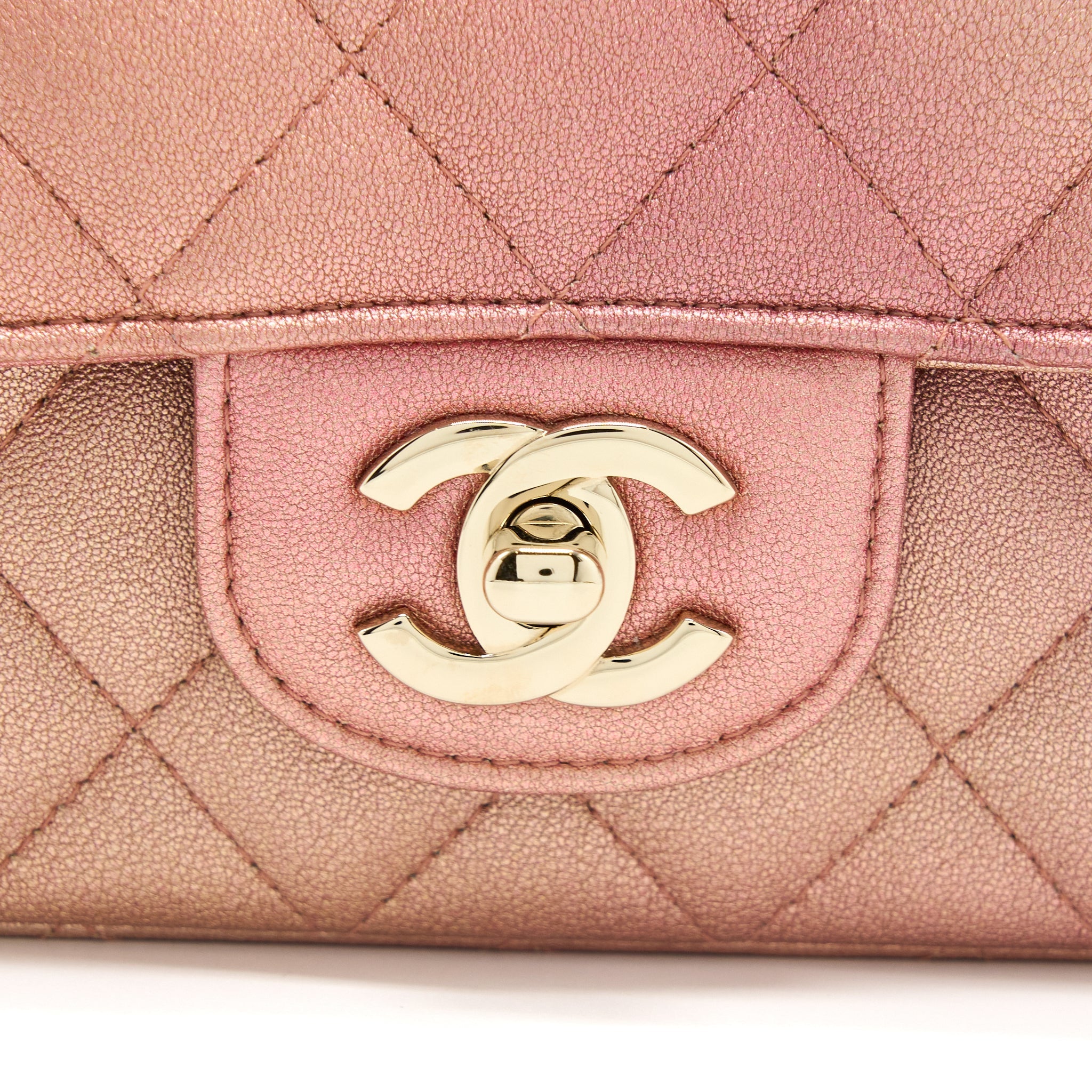 CHANEL 21S MINI RECTANGULAR FLAP BAG METALLIC GRAINED LAMBSKIN OMBRÉ ROSE GOLD LGHW