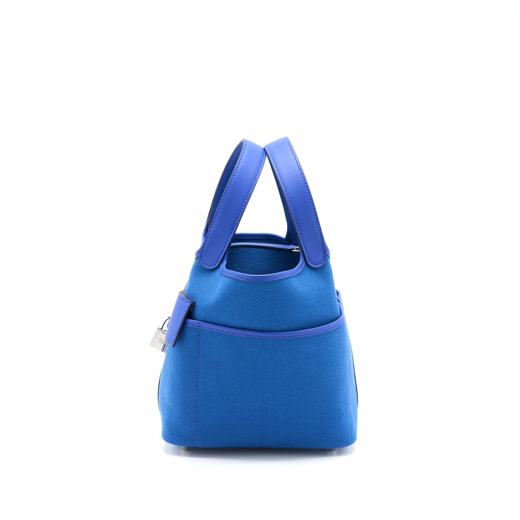 HERMES PICOTIN CARGO 18 LOCK BAG TOILE CANVAS/SWIFT LEATHER BLEU EGEE /BLEU ROYAL SHW