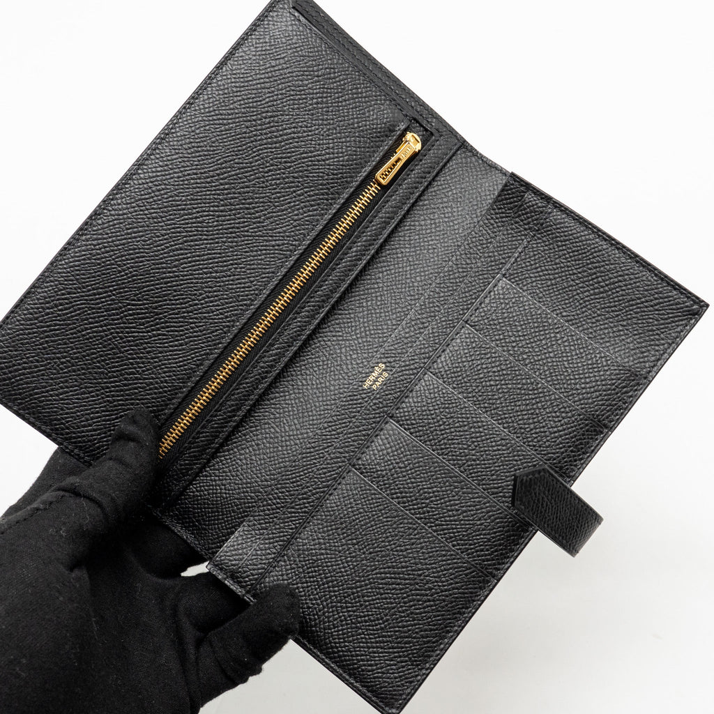 HERMES BEARN WALLET EPSOM BLACK GHW