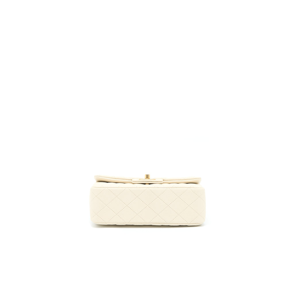 CHANEL TOP HANDLE MINI RECTANGULAR GRAINED CALFSKIN LIGHT BEIGE BRUSHED GHW