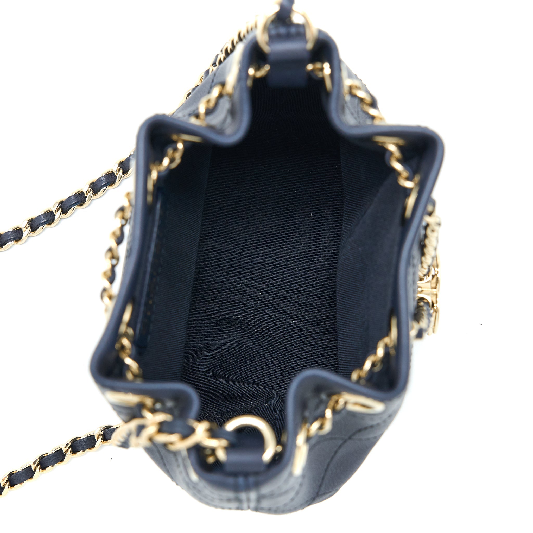CHANEL MINI DRAWSTRING BUCKET BAG LAMBSKIN NAVY GHW