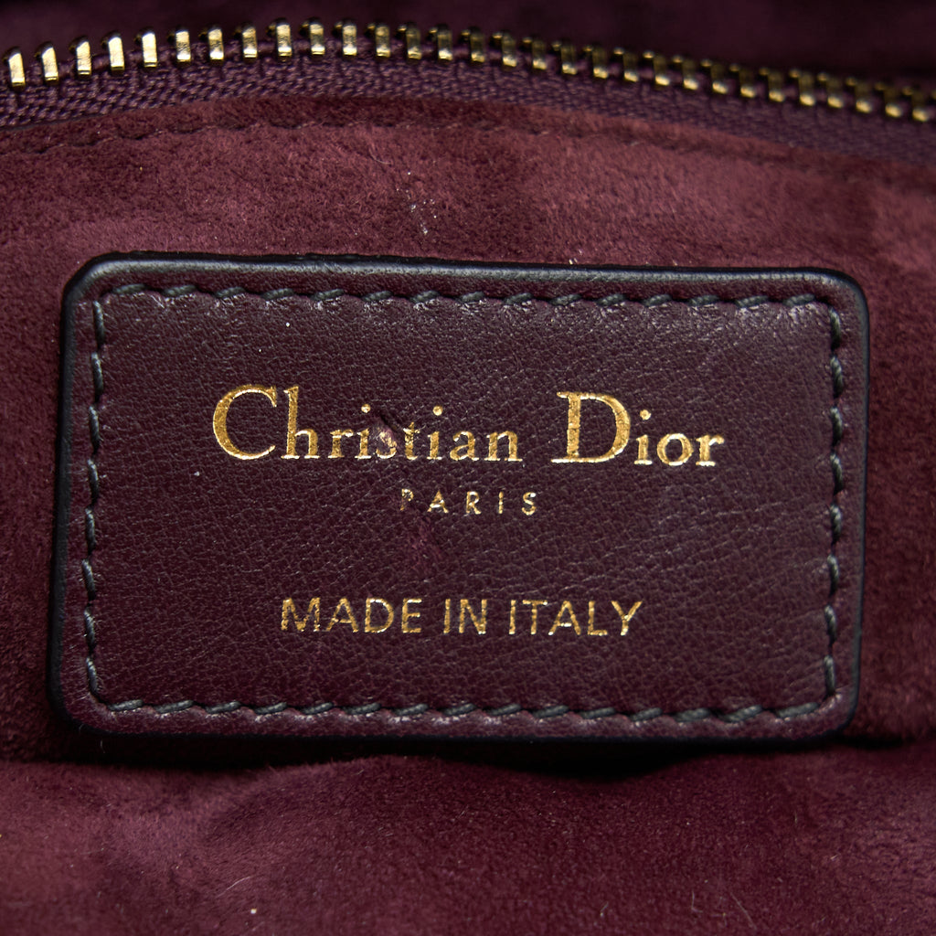 DIOR MEDIUM LADY DIOR ROCK-STUD CALFSKIN DARK RED GHW