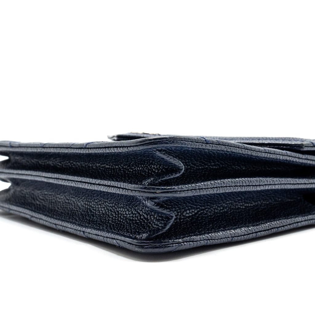 CHANEL SQUARE CHEVRON WALLET ON CHAIN NAVY CAVIAR NAVY SHW