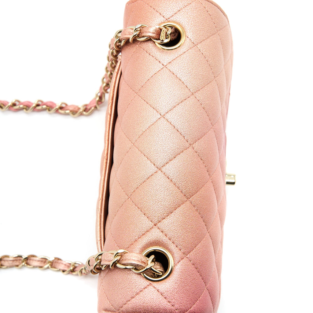 CHANEL 21S MINI RECTANGULAR FLAP BAG METALLIC GRAINED LAMBSKIN OMBRÉ ROSE GOLD LGHW