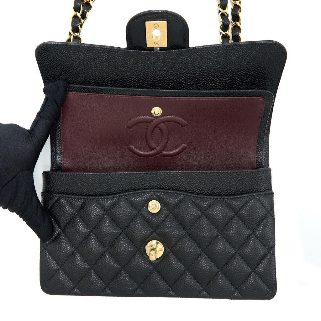 CHANEL SMALL CLASSIC DOUBLE FLAP BAG CAVIAR BLACK GHW (MICROCHIP)