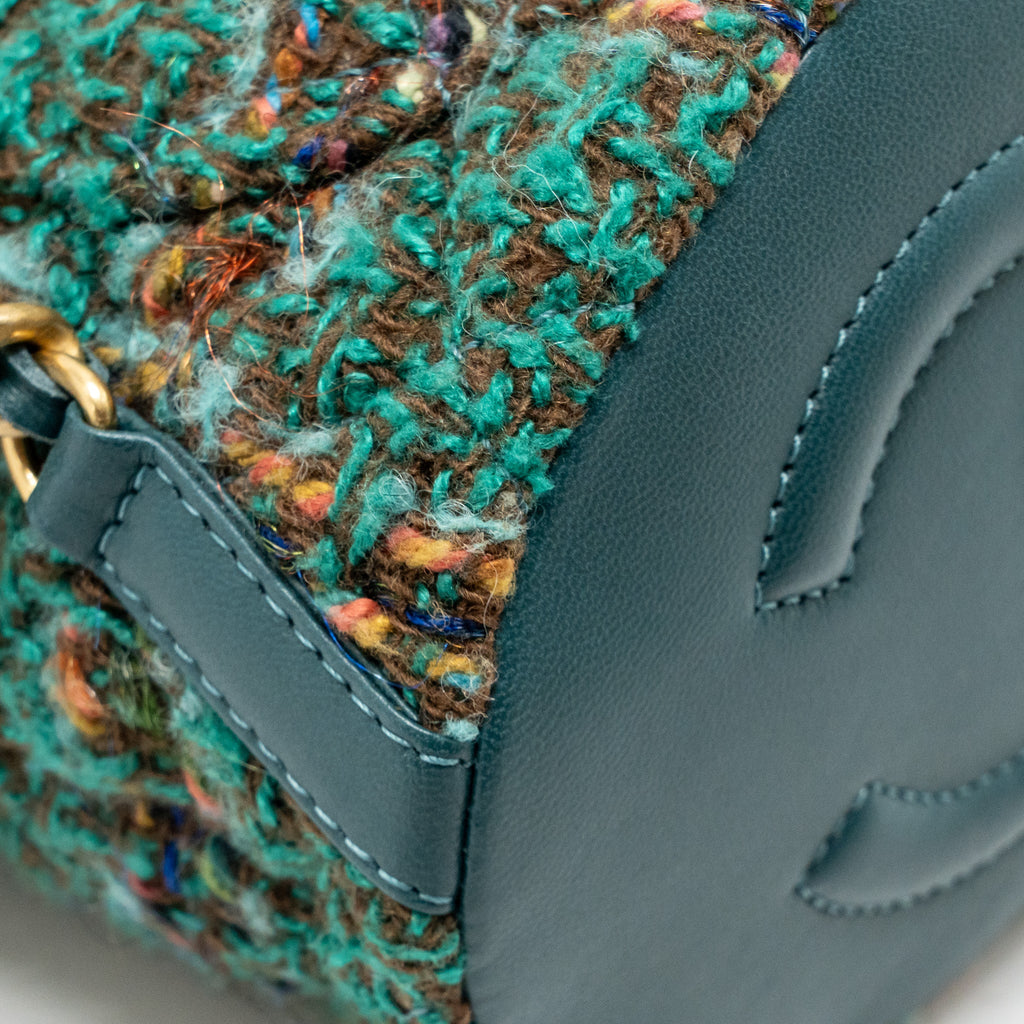 CHANEL BUCKET BACKPACK WITH CASE TWEED/LAMBSKIN DARK GREEN/MULTICOLOUR GHW (MICROCHIP)