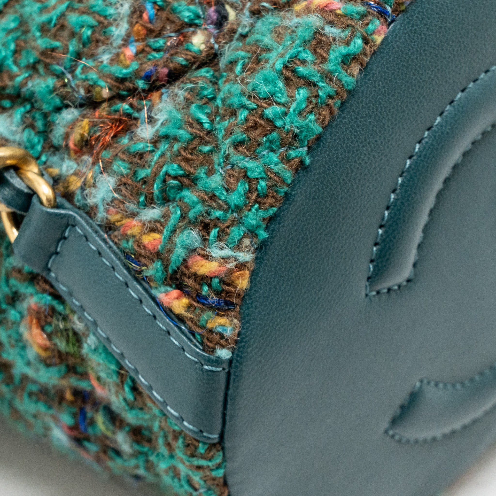 CHANEL BUCKET BACKPACK WITH CASE TWEED/LAMBSKIN DARK GREEN/MULTICOLOUR GHW (MICROCHIP)