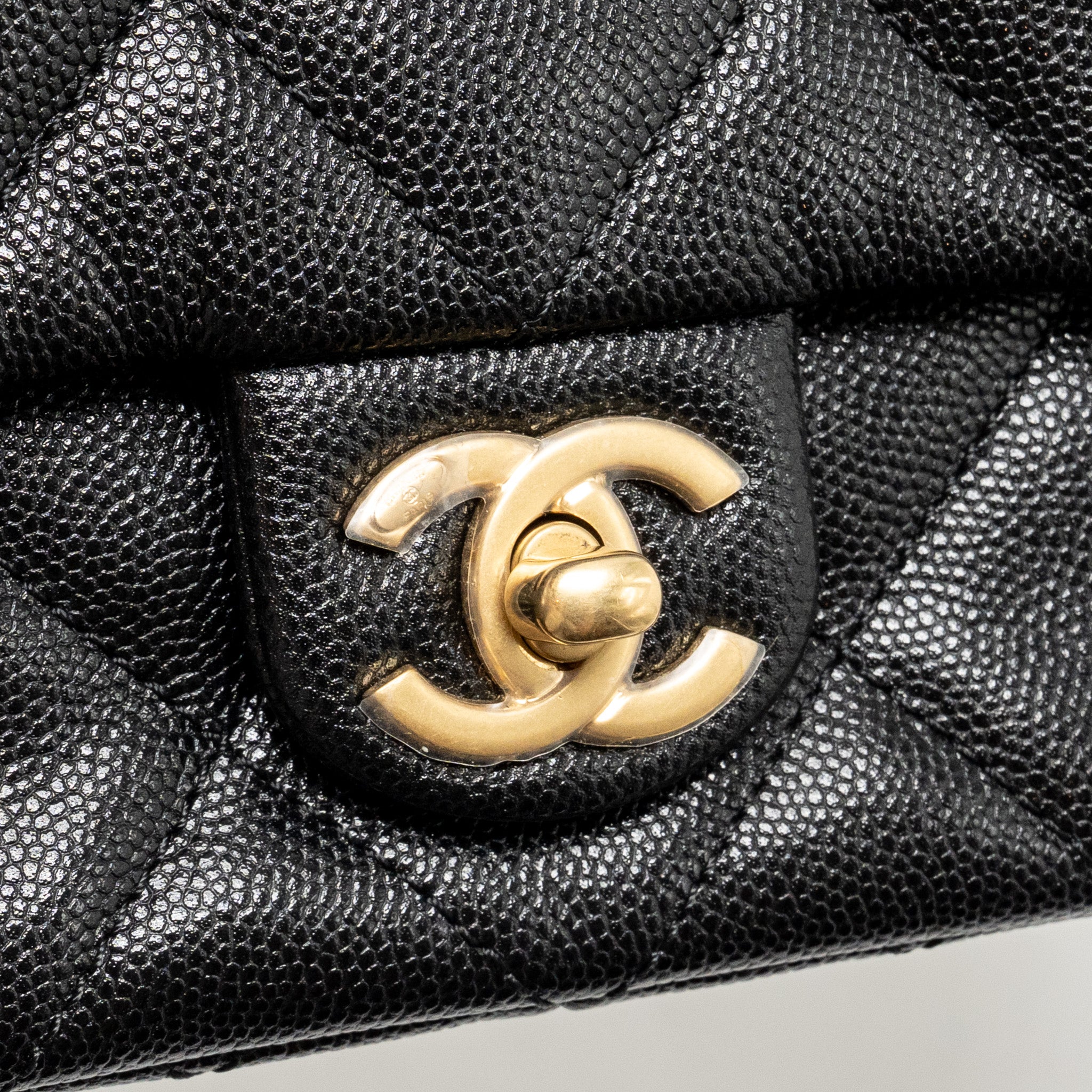 CHANEL GIANT BLACK CHAIN MINI FLAP BAG CAVIAR BLACK GHW (MICROCHIP)