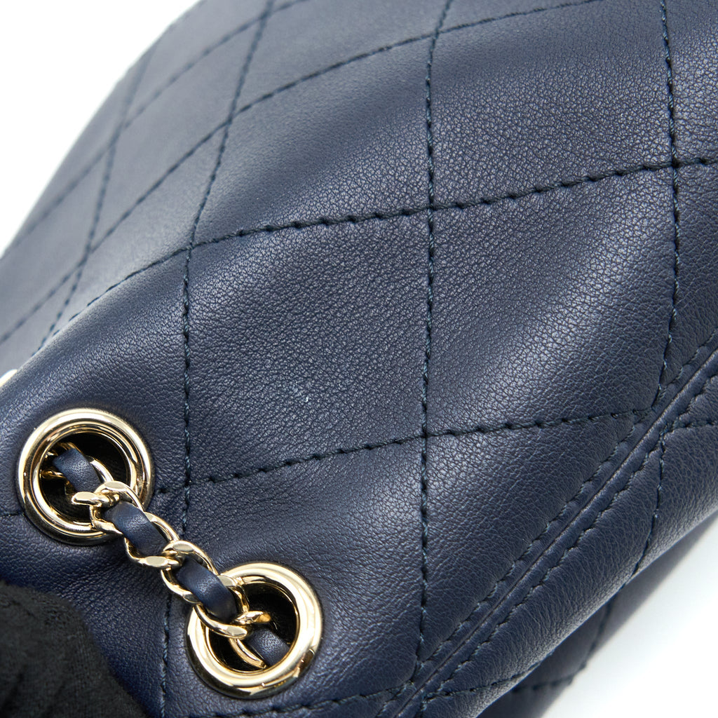 CHANEL MINI DRAWSTRING BUCKET BAG LAMBSKIN NAVY GHW