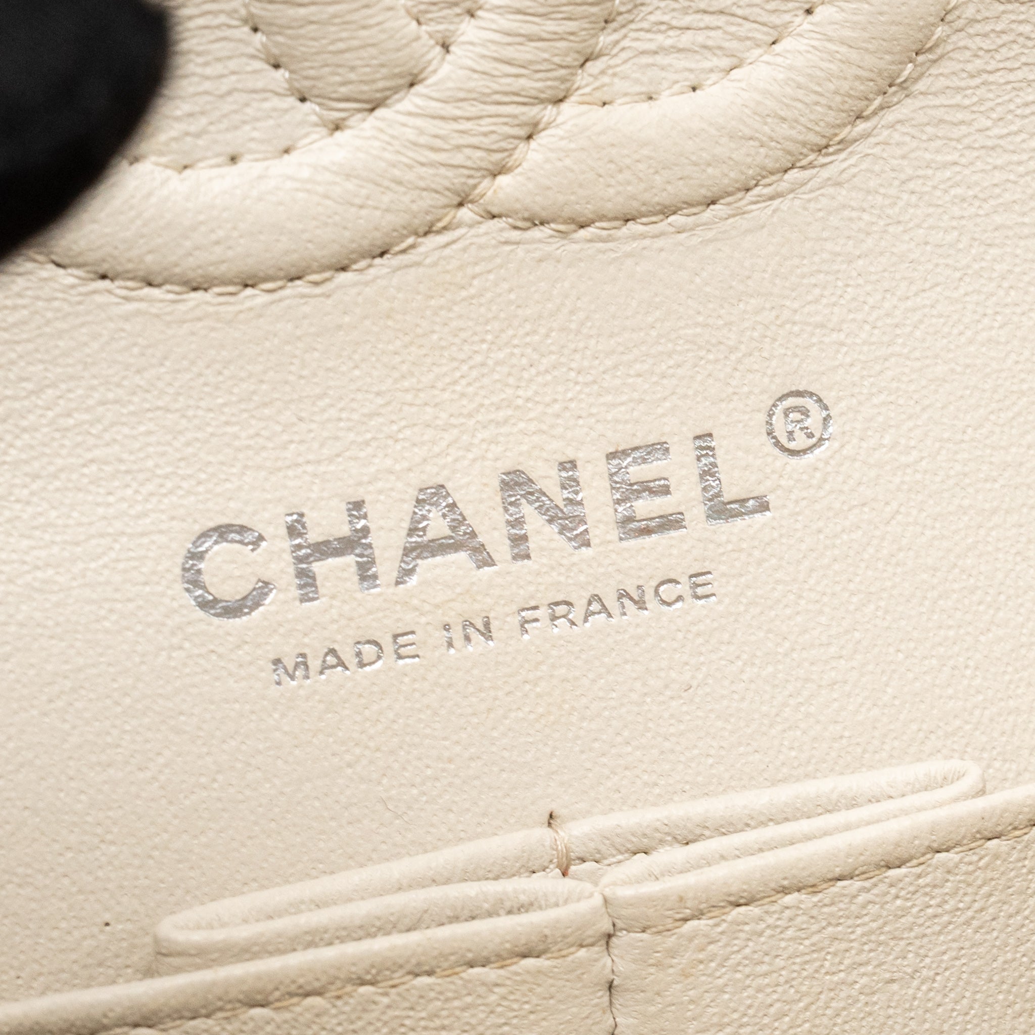 CHANEL SMALL CLASSIC DOUBLE FLAP BAG CHEVRON LAMBSKIN CREAM SHW