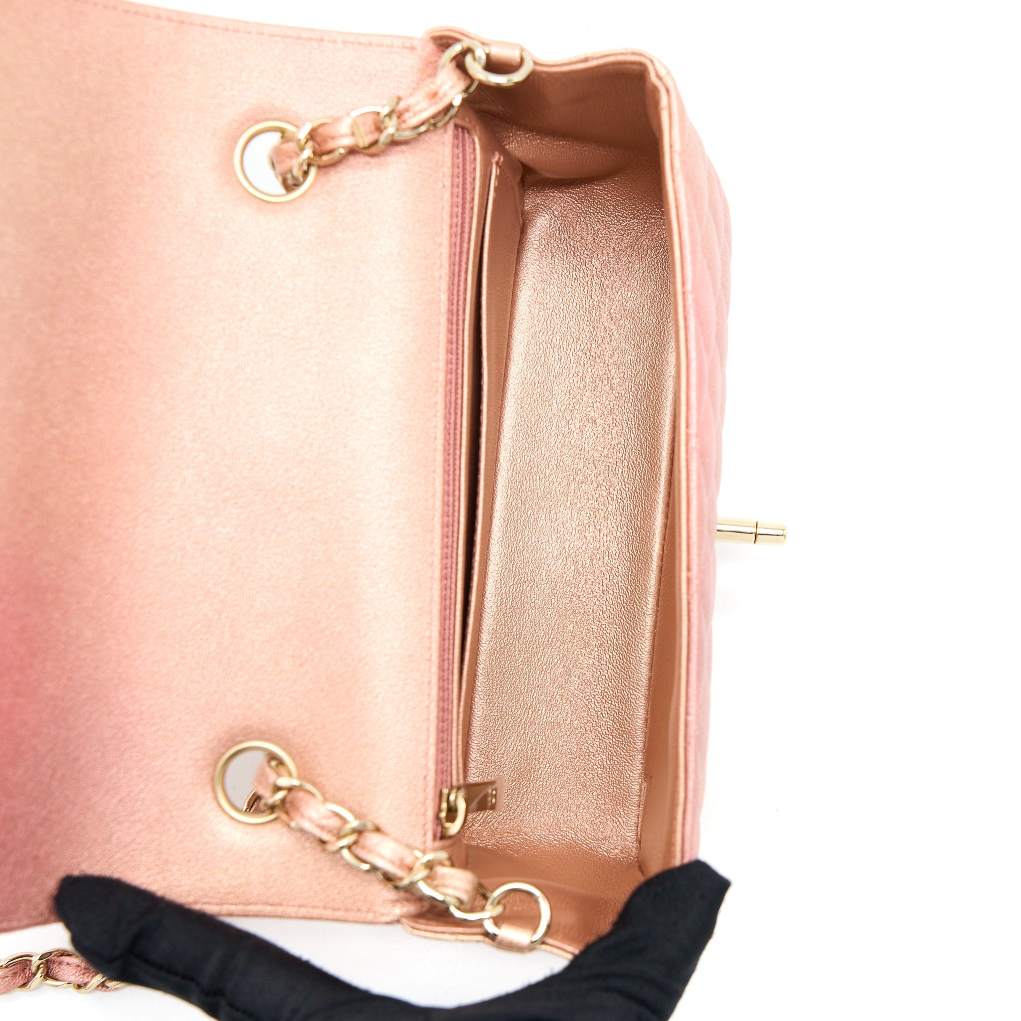 CHANEL 21S MINI RECTANGULAR FLAP BAG METALLIC GRAINED LAMBSKIN OMBRÉ ROSE GOLD LGHW