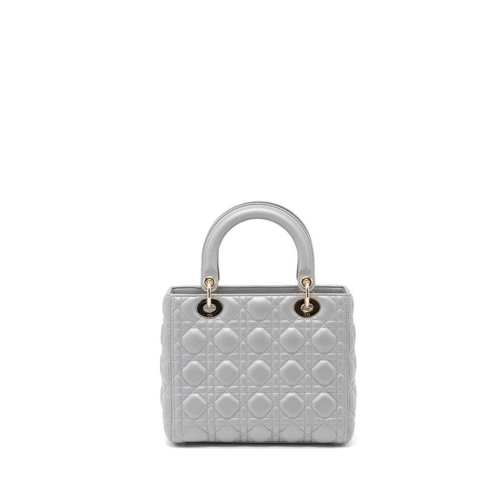 DIOR MEDIUM LADY DIOR LAMBSKIN GREY LGHW