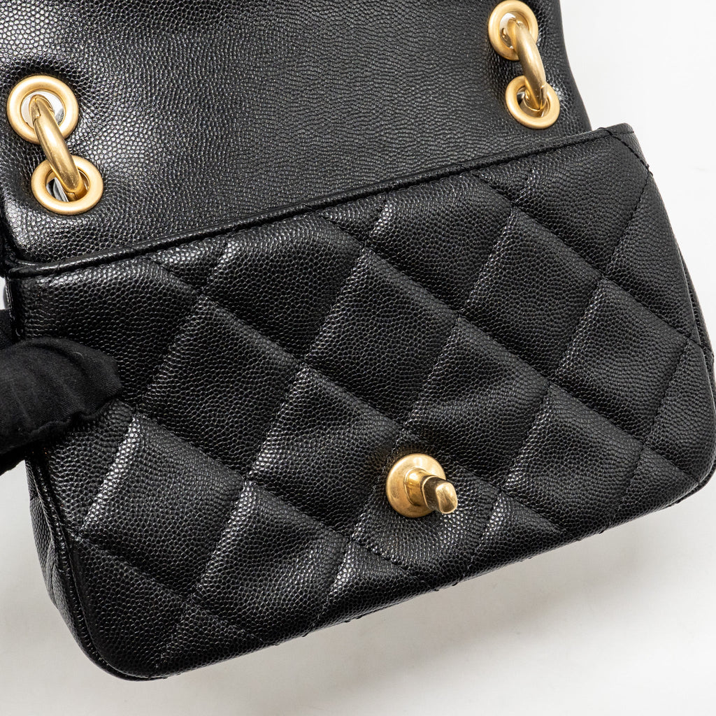 CHANEL GIANT BLACK CHAIN MINI FLAP BAG CAVIAR BLACK GHW (MICROCHIP)