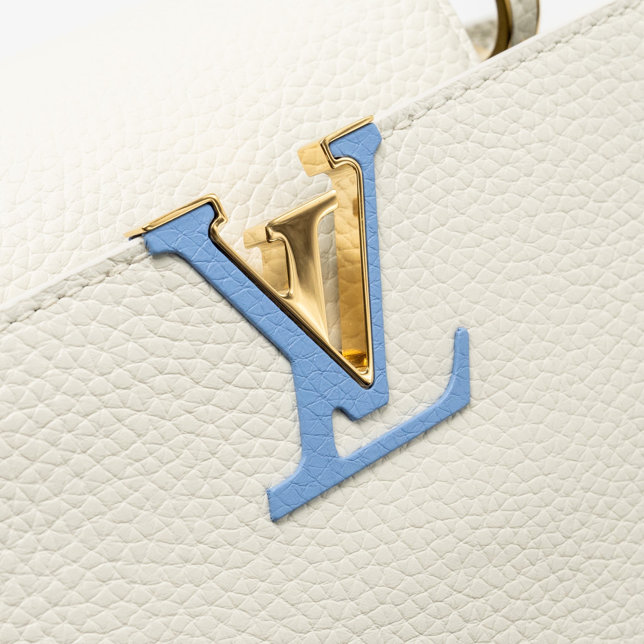 LOUIS VUITTON CAPUCINES BB TAURILLON BY THE POOL SNOW WHITE/PROVENCE BLUE GHW