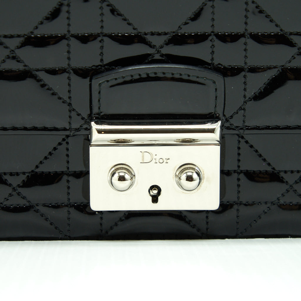 DIOR MINI MISS DIOR FLAP BAG PATENT BLACK SHW
