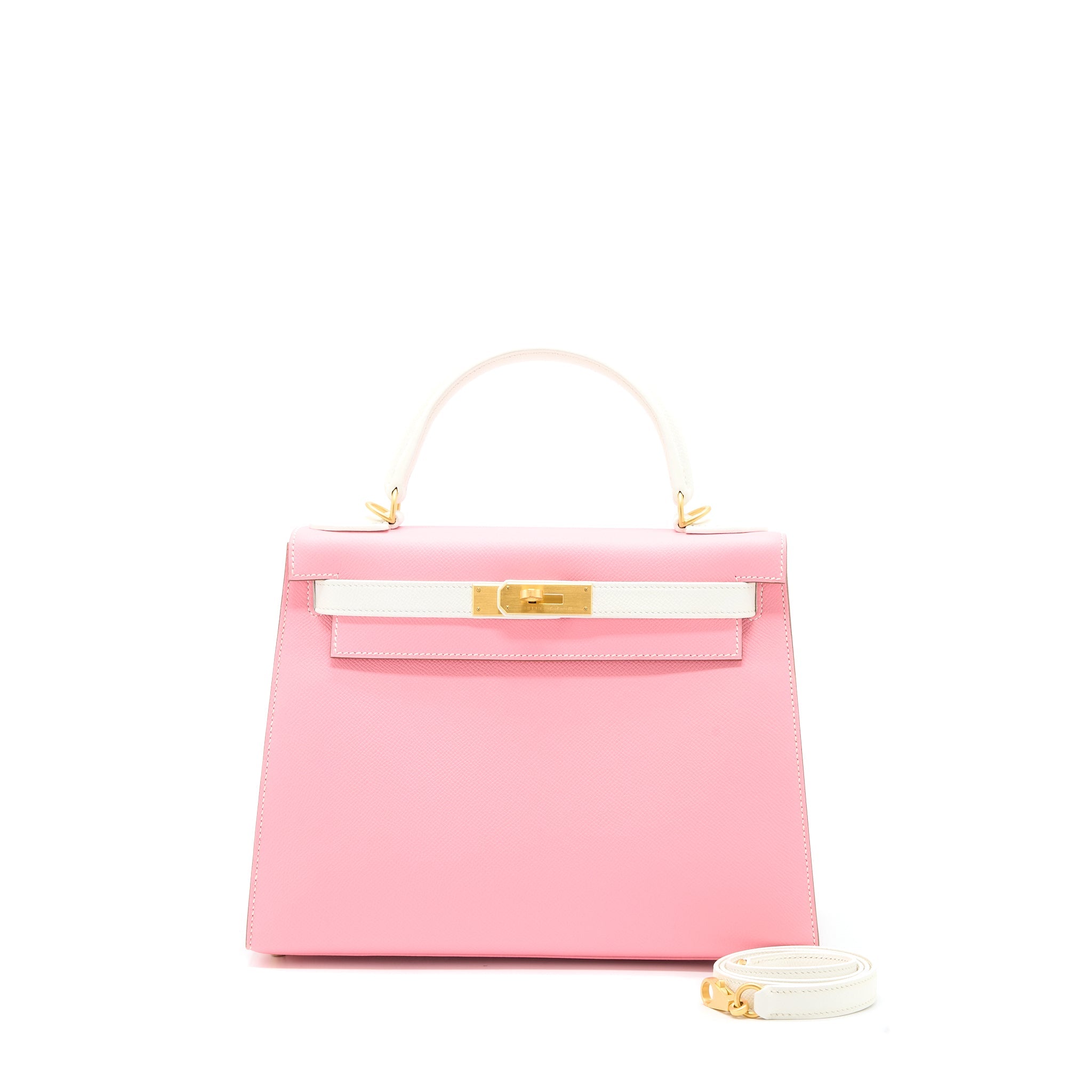HERMES KELLY 28 SPECIAL ORDER EPSOM BLANC/ROSE CONFETTI BRUSHED GHW