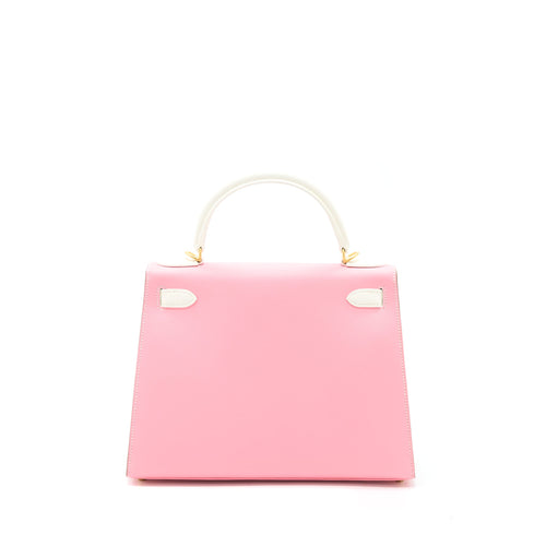 HERMES KELLY 28 SPECIAL ORDER EPSOM BLANC/ROSE CONFETTI BRUSHED GHW