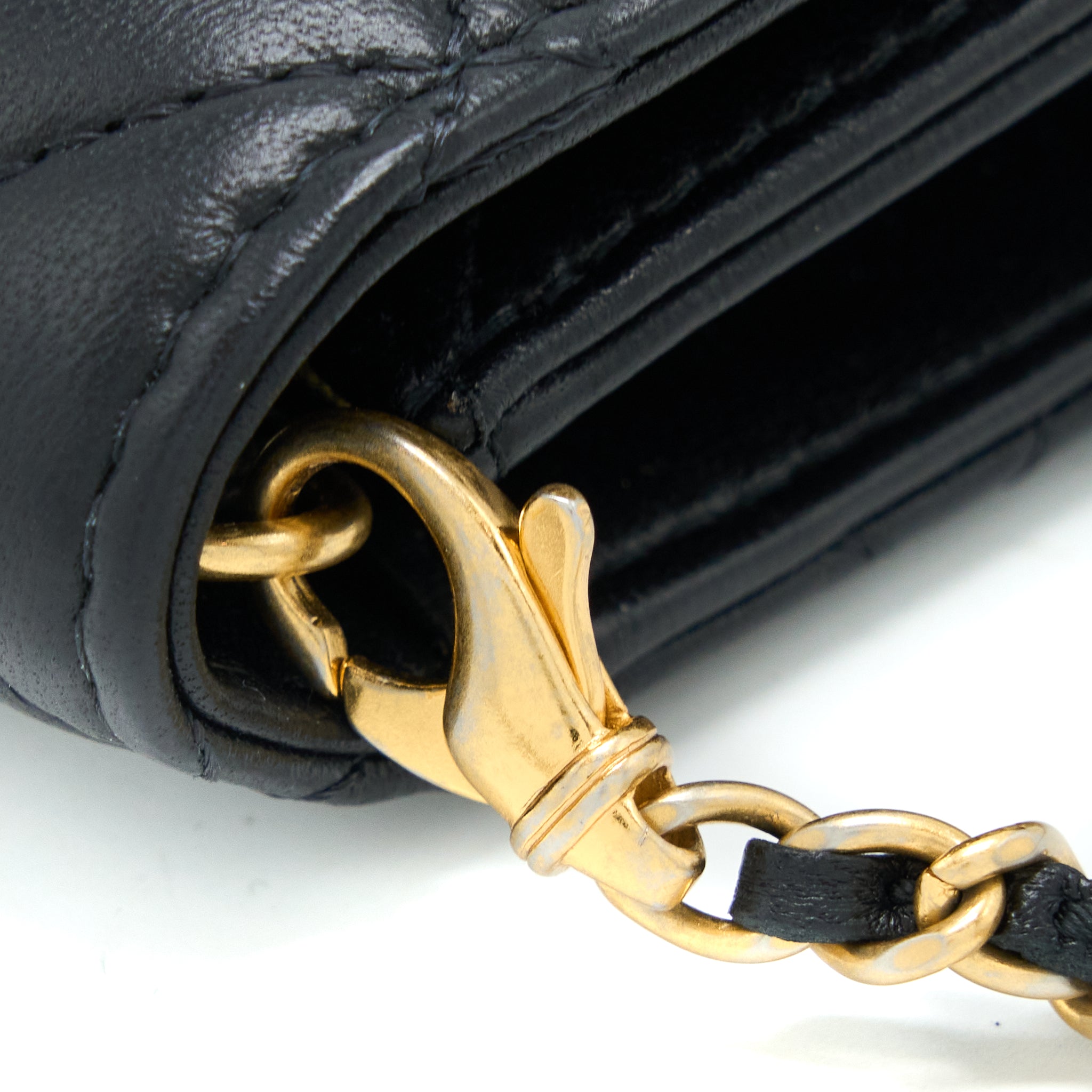 CHANEL PEARL CRUSH MINI FLAP BELT BAG WITH CHAIN LAMBSKIN BLACK BRUSHED GHW