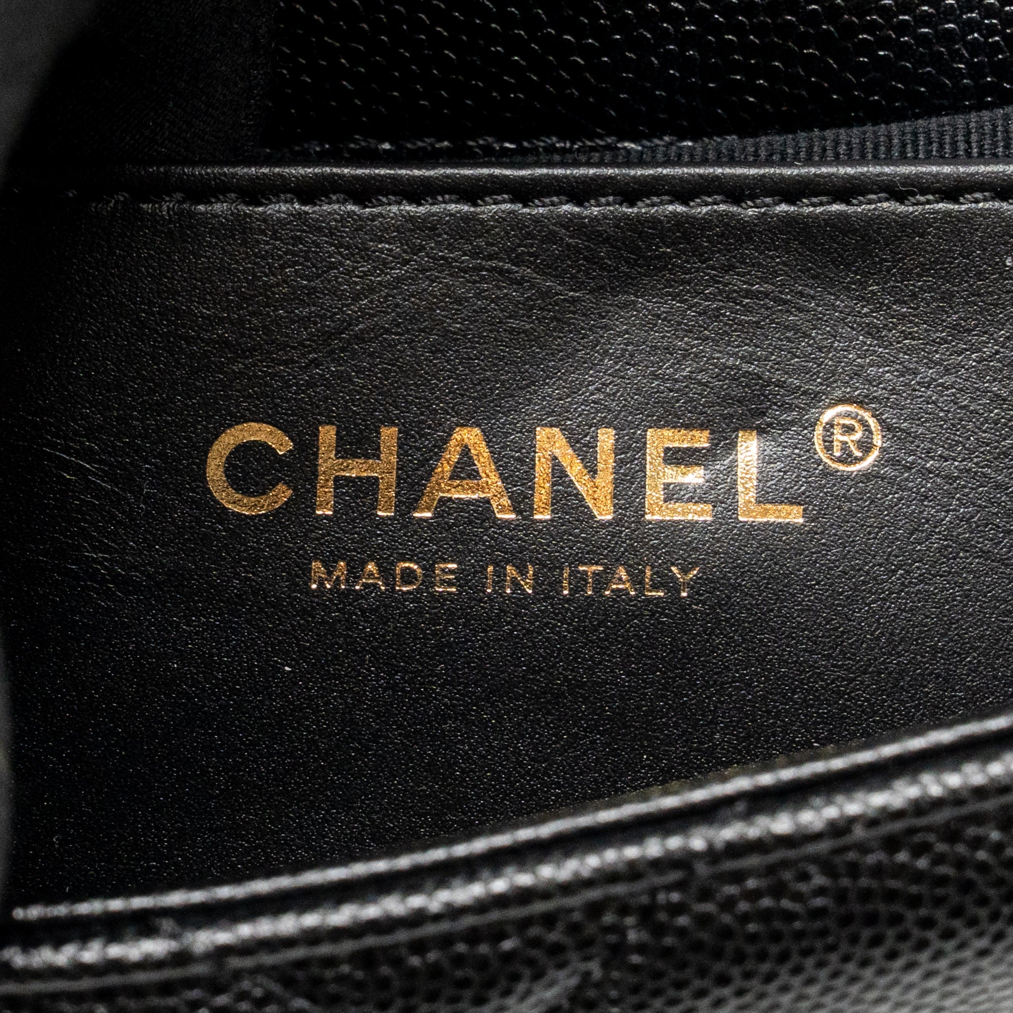 CHANEL GIANT BLACK CHAIN MINI FLAP BAG CAVIAR BLACK GHW (MICROCHIP)