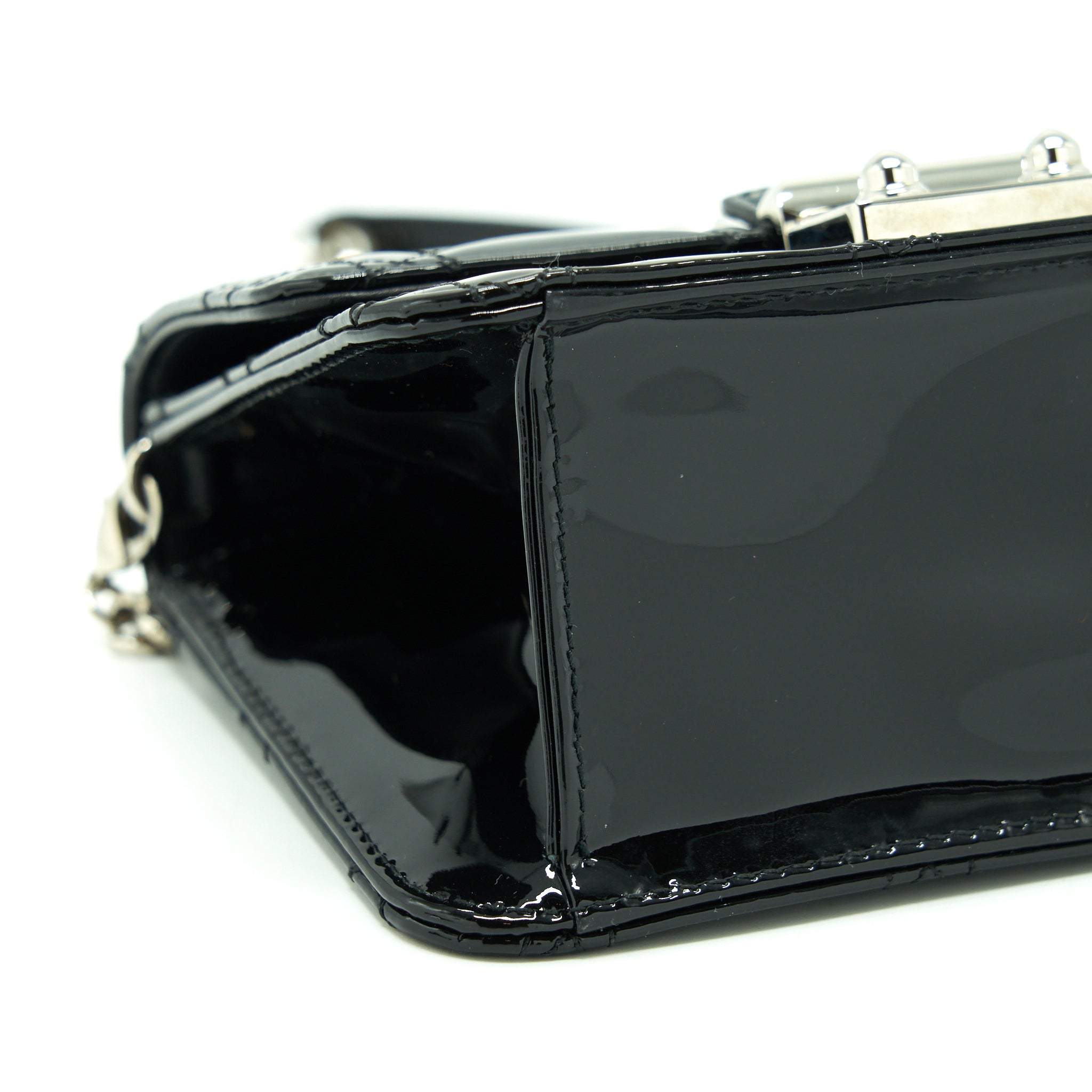DIOR MINI MISS DIOR FLAP BAG PATENT BLACK SHW