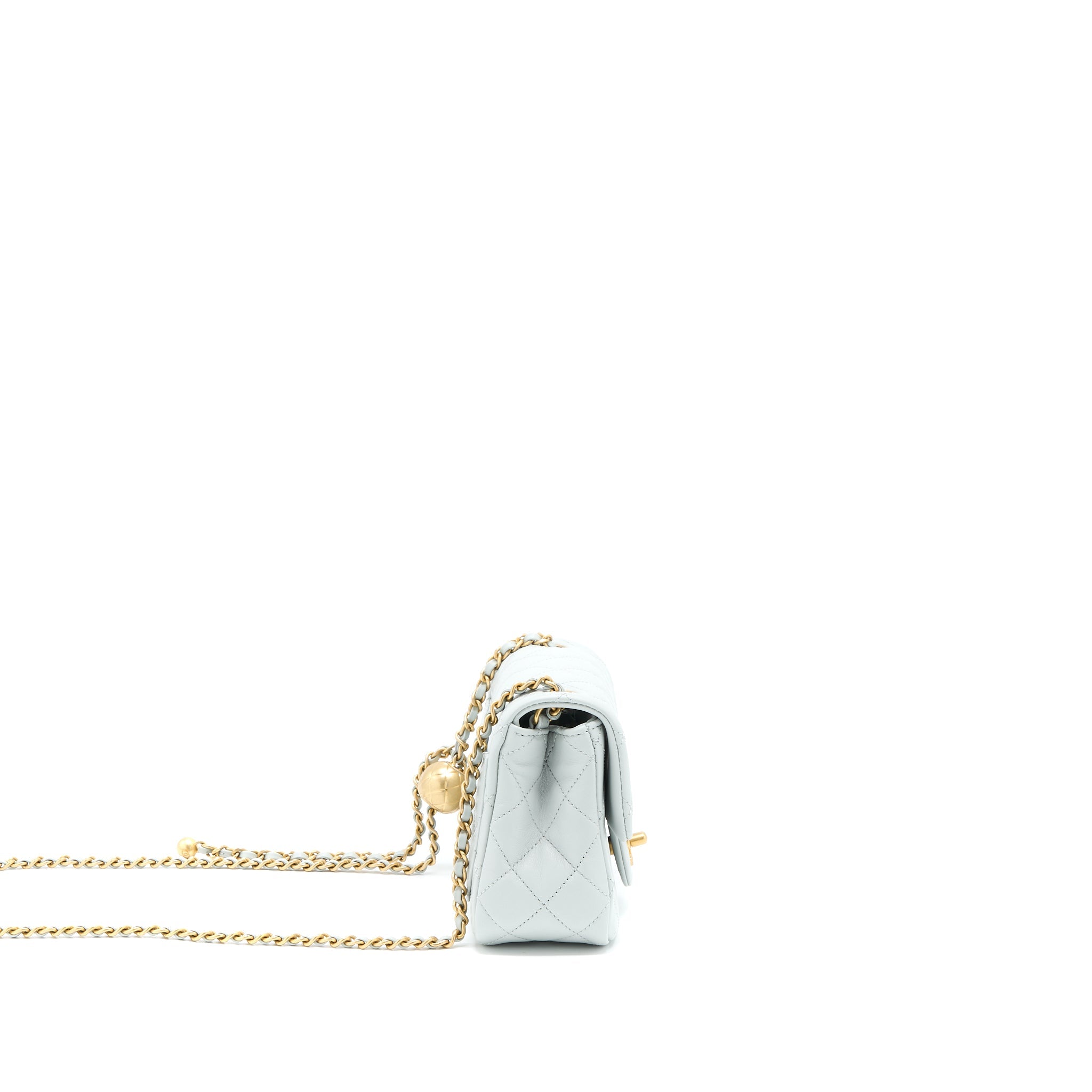 CHANEL 23C PEARL CRUSH MINI SQUARE LAMBSKIN LIGHT GREY GHW (MICROCHIP)