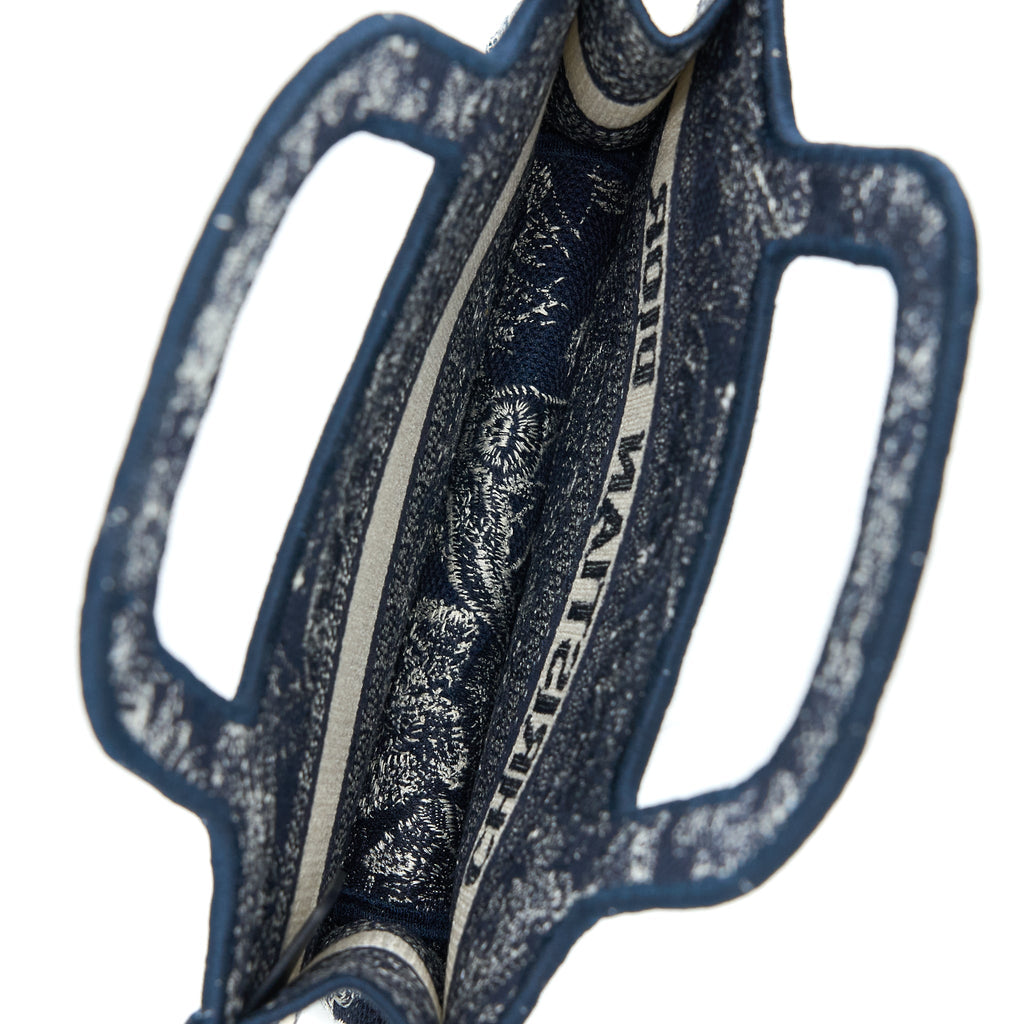 DIOR MINI BOOK TOTE LIMITED EDITION BLUE TOILE DE JOUY REVERSE EMBROIDERY