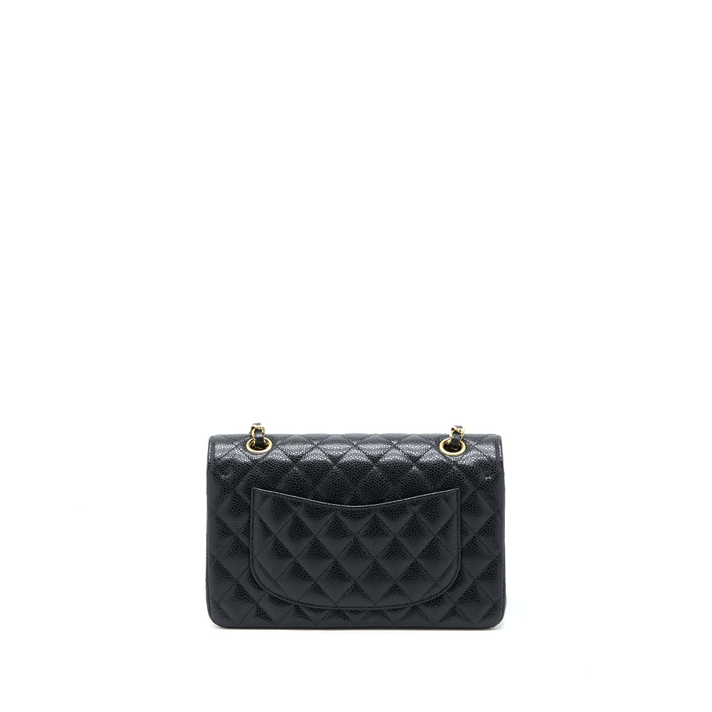 CHANEL SMALL CLASSIC DOUBLE FLAP BAG CAVIAR BLACK GHW (MICROCHIP)