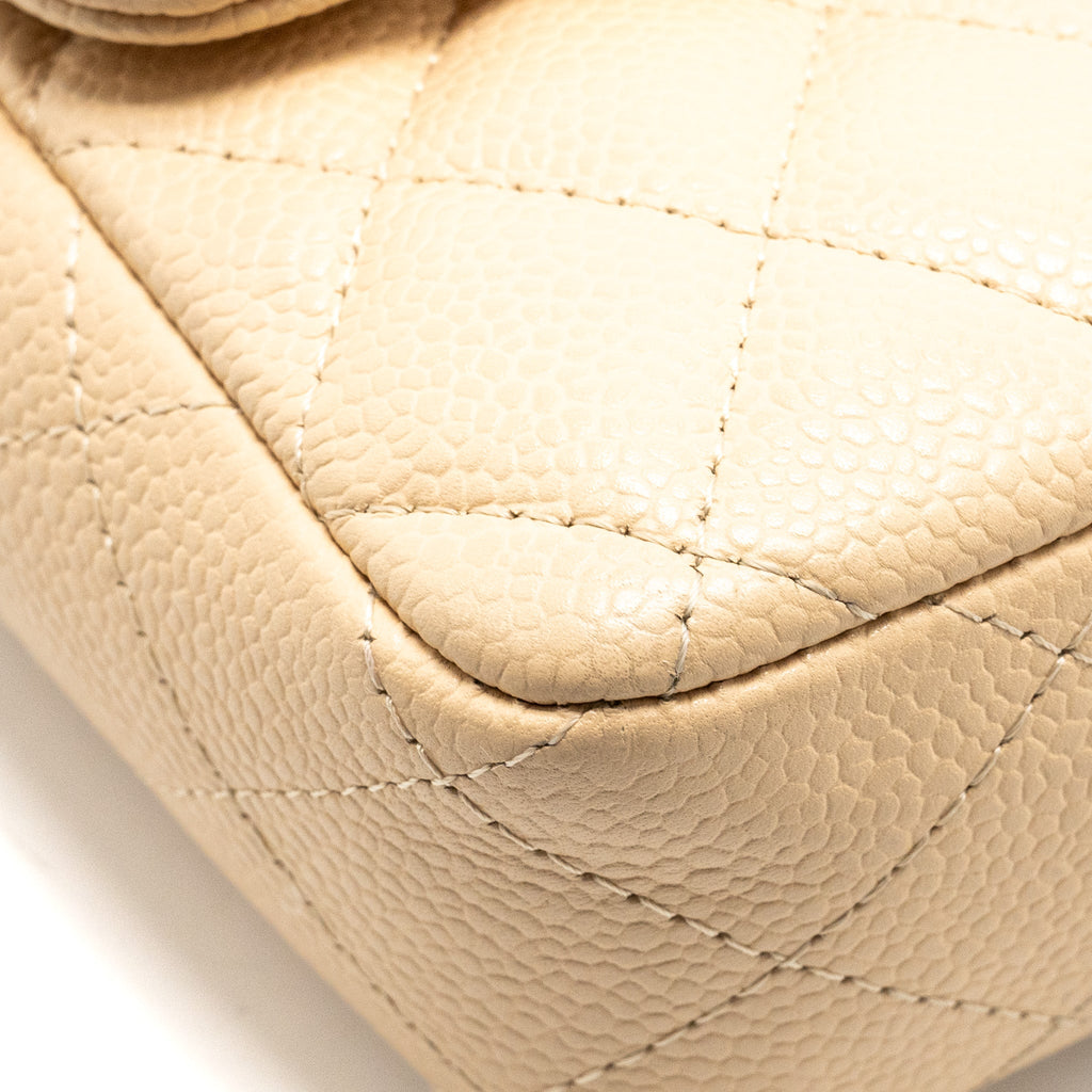CHANEL EAST-WEST FLAP SHOULDER BAG CAVIAR BEIGE GHW