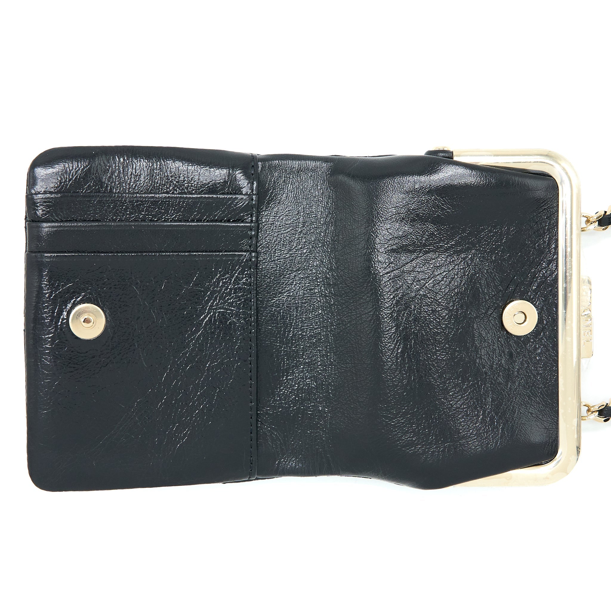 CHANEL QUILTED MINI CLIP WITH CHAIN AGED CALFSKIN BLACK LGHW
