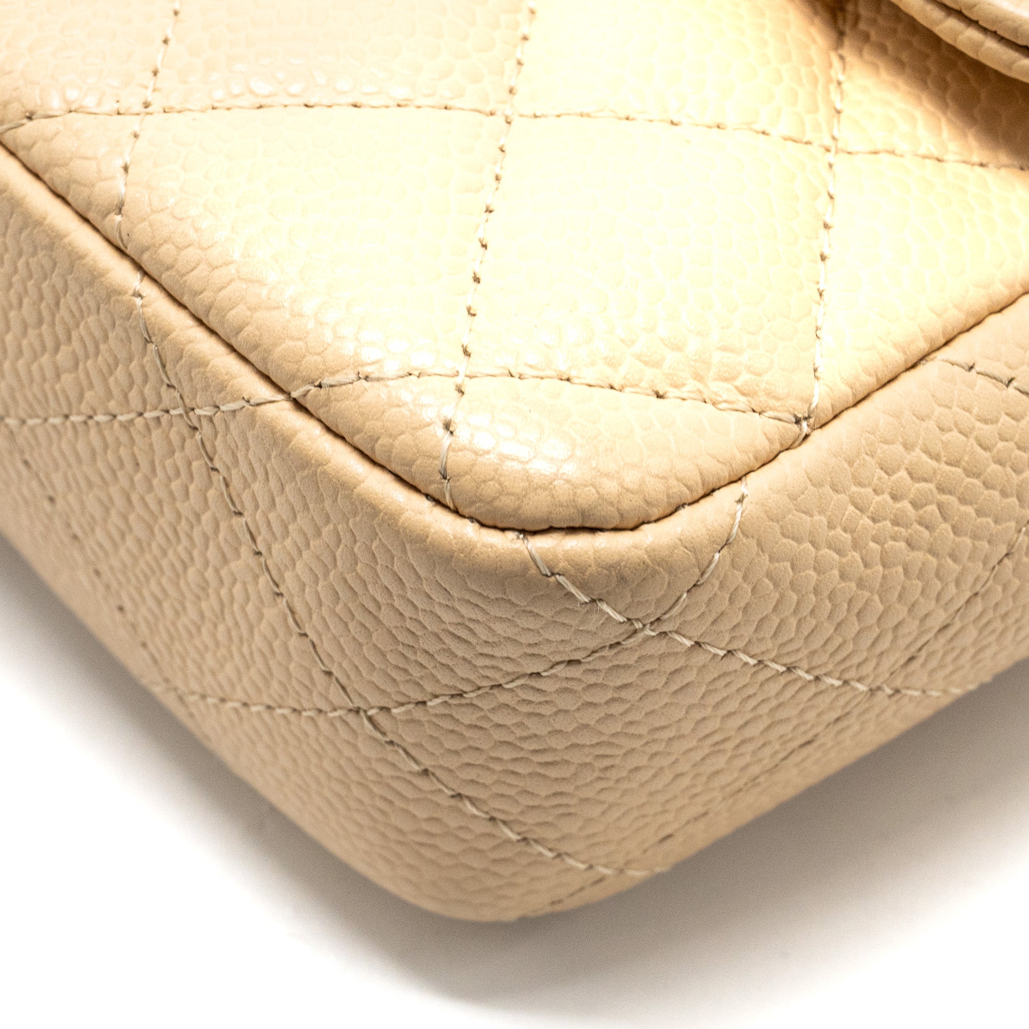 CHANEL EAST-WEST FLAP SHOULDER BAG CAVIAR BEIGE GHW