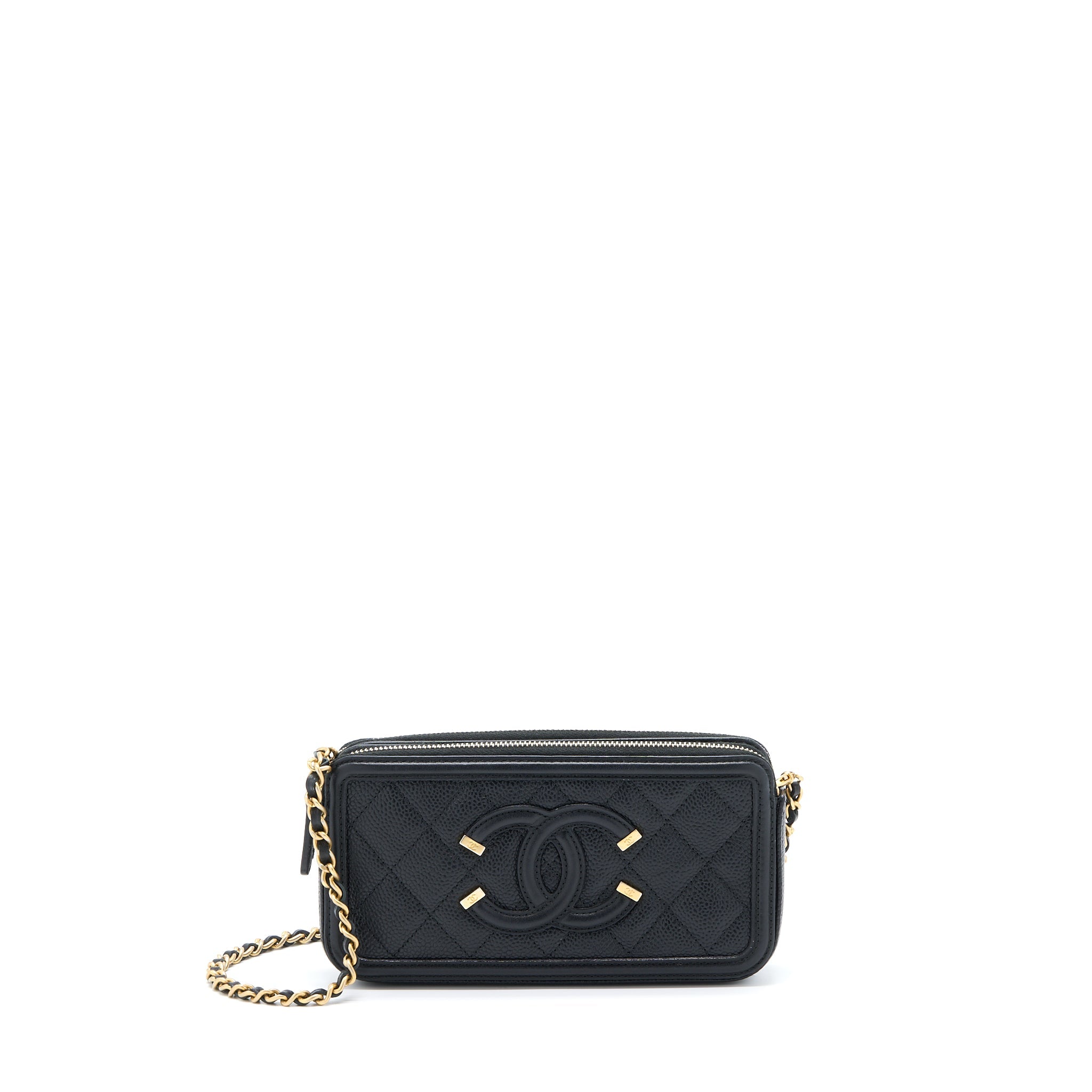CHANEL FILIGREE LONG WALLET ON CHAIN CAVIAR BLACK GHW