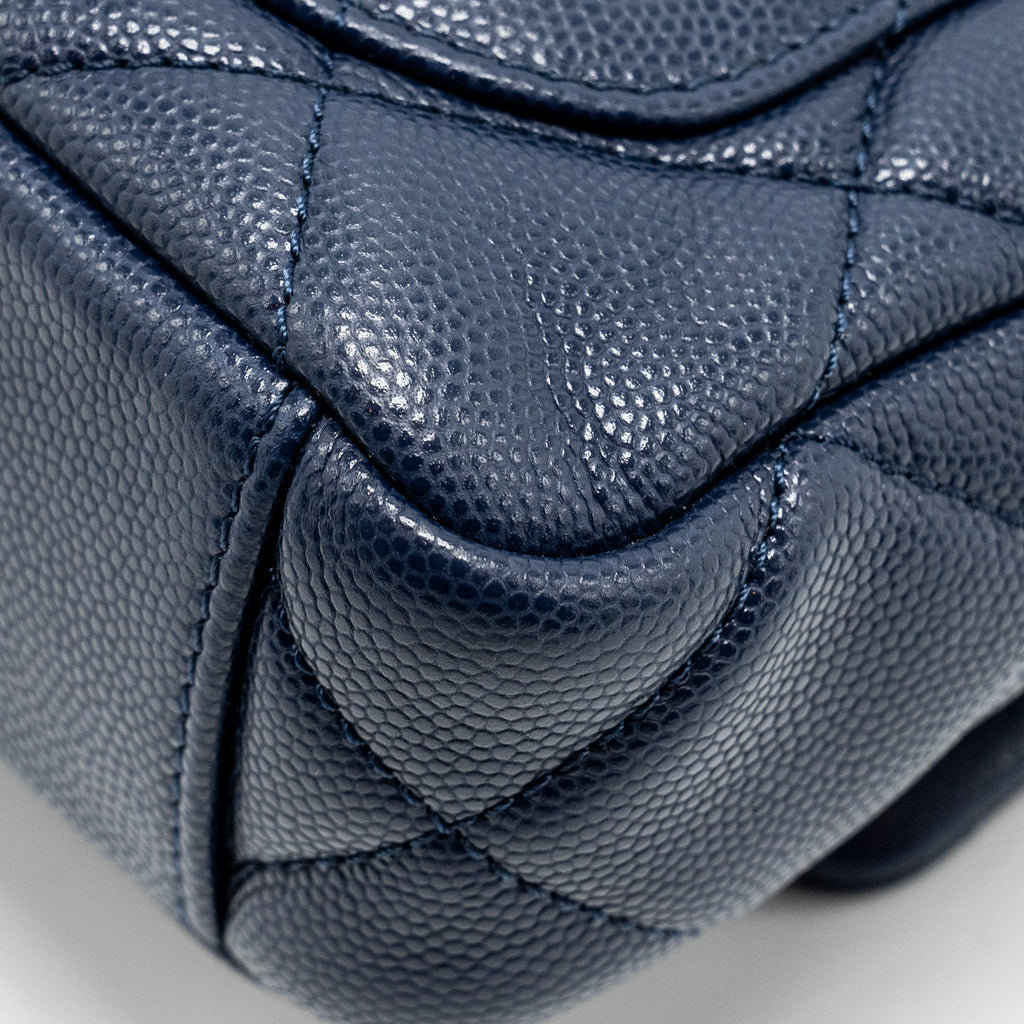 CHANEL 22A BUTTON ON CHAIN MINI SQUARE FLAP BAG CAVIAR NAVY GHW (MICROCHIP)
