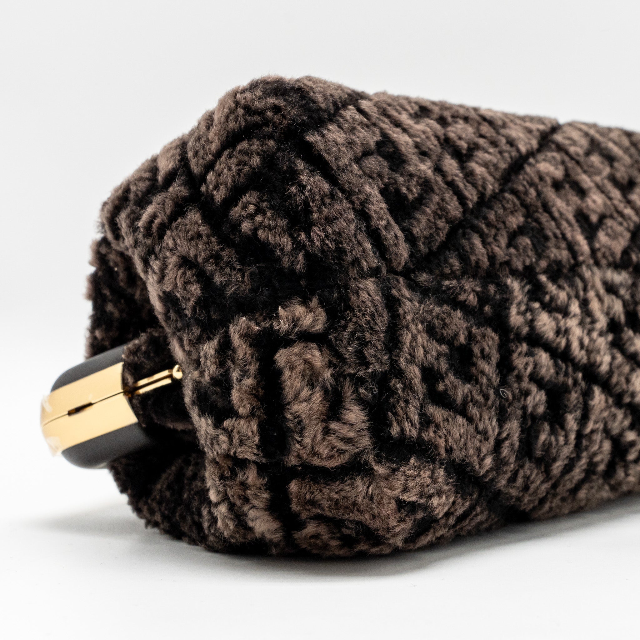 FENDI MEDIUM FENDI FIRST CLUTCH BAG SHEARLING BROWN GHW