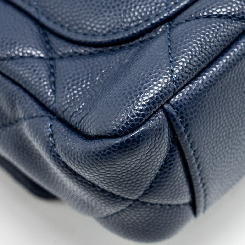 CHANEL 22A BUTTON ON CHAIN MINI SQUARE FLAP BAG CAVIAR NAVY GHW (MICROCHIP)