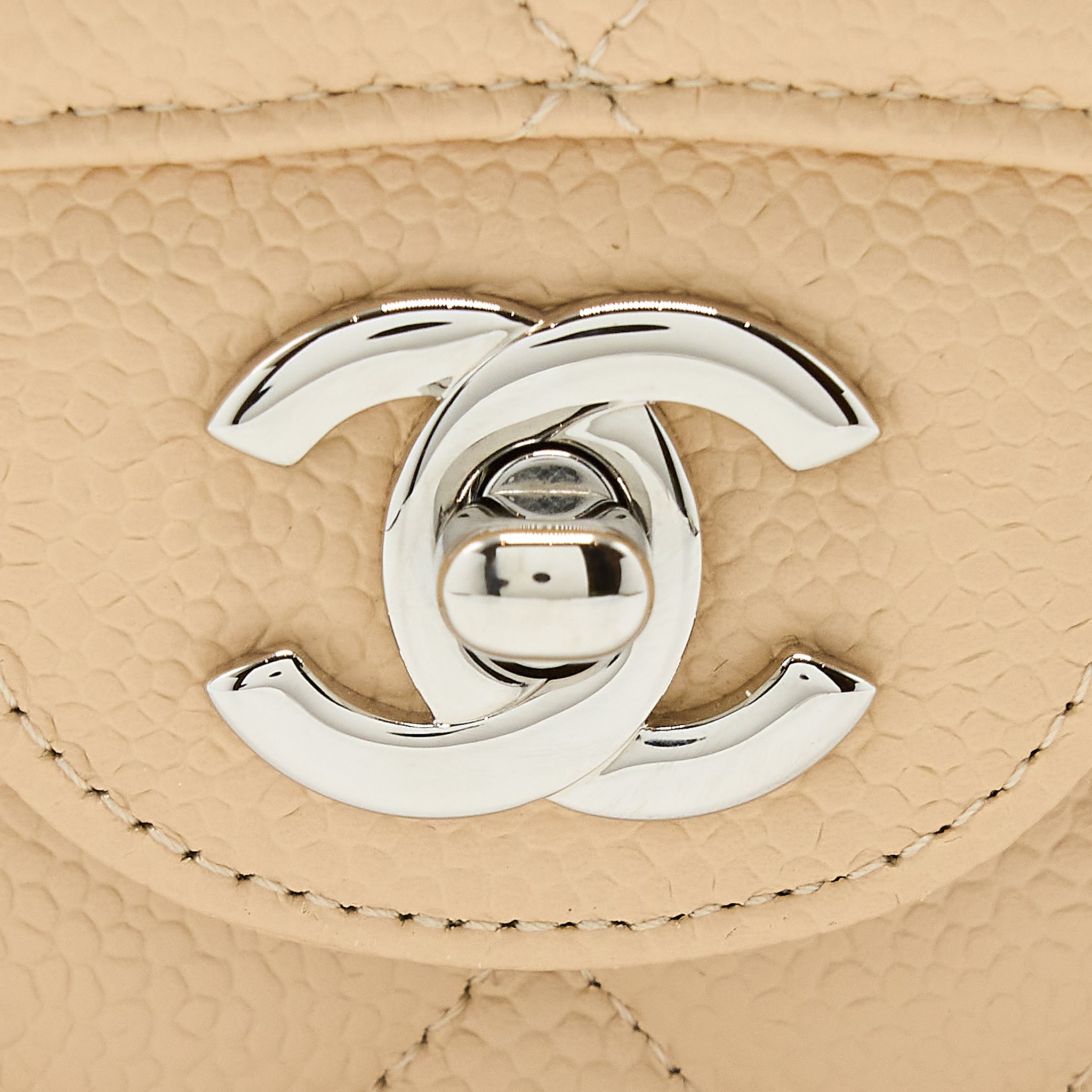 CHANEL CLASSIC DOUBLE FLAP BAG CAVIAR LIGHT BEIGE SHW