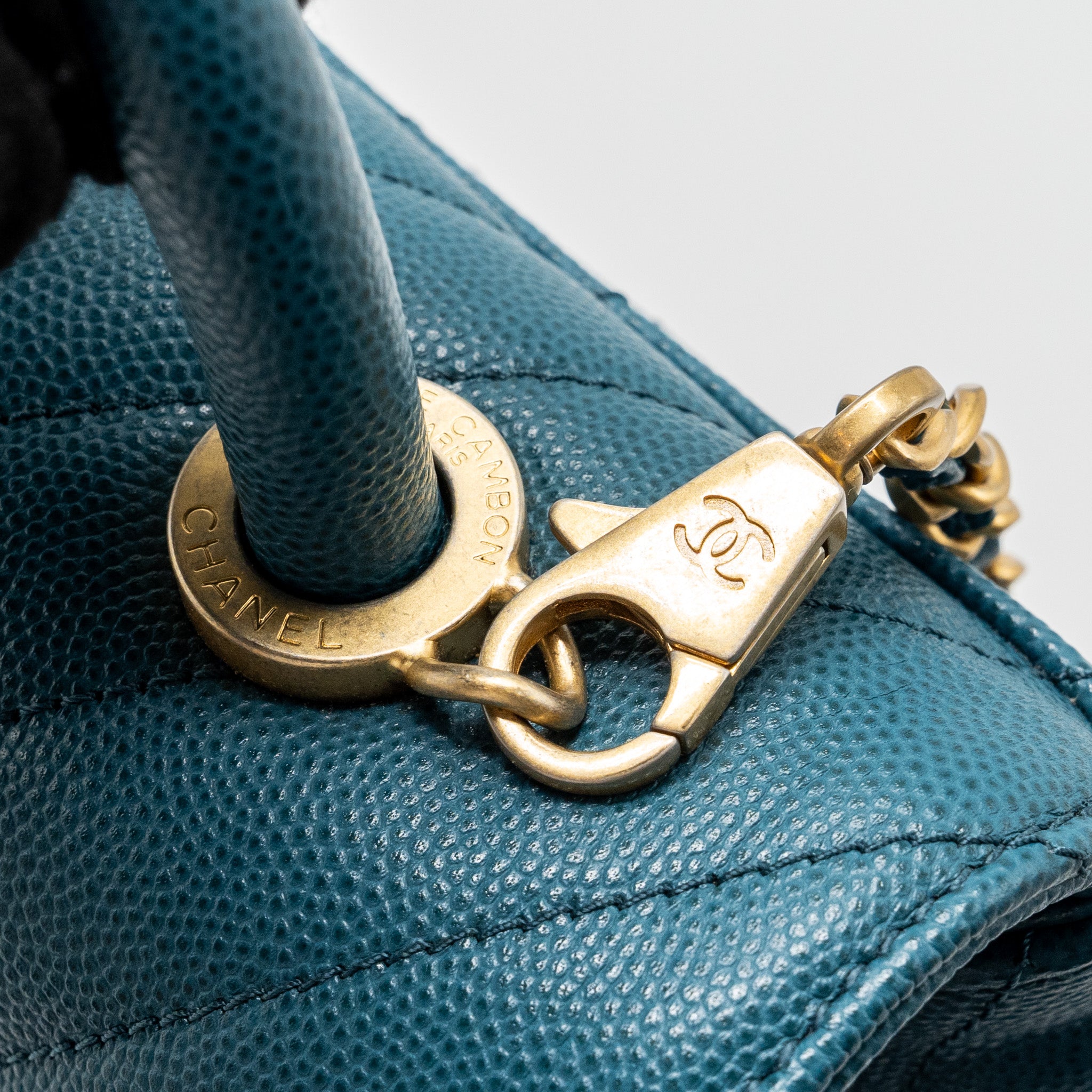 CHANEL SMALL COCO HANDLE CHEVRON CAVIAR GREEN BRUSHED GHW