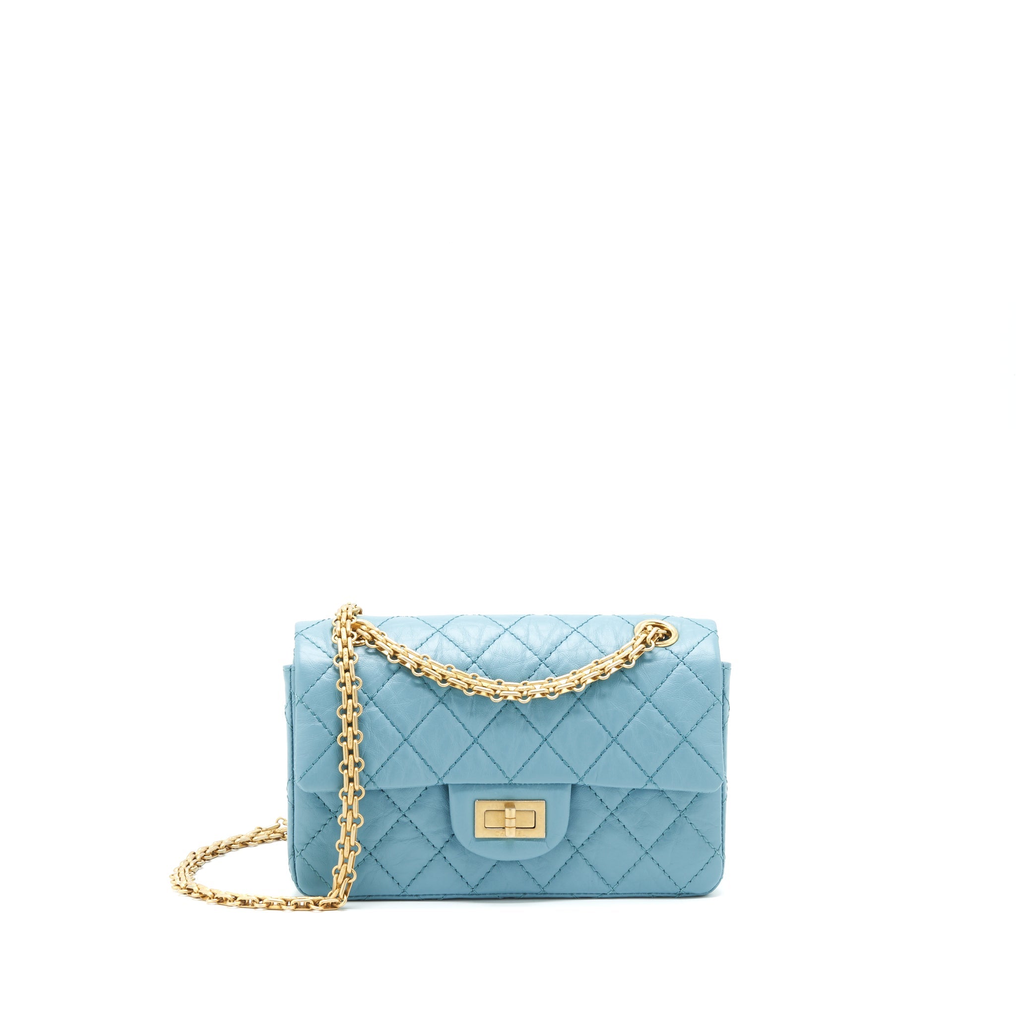 CHANEL MINI 2.55 REISSUE FLAP BAG LIGHT BLUE CALFSKIN GHW