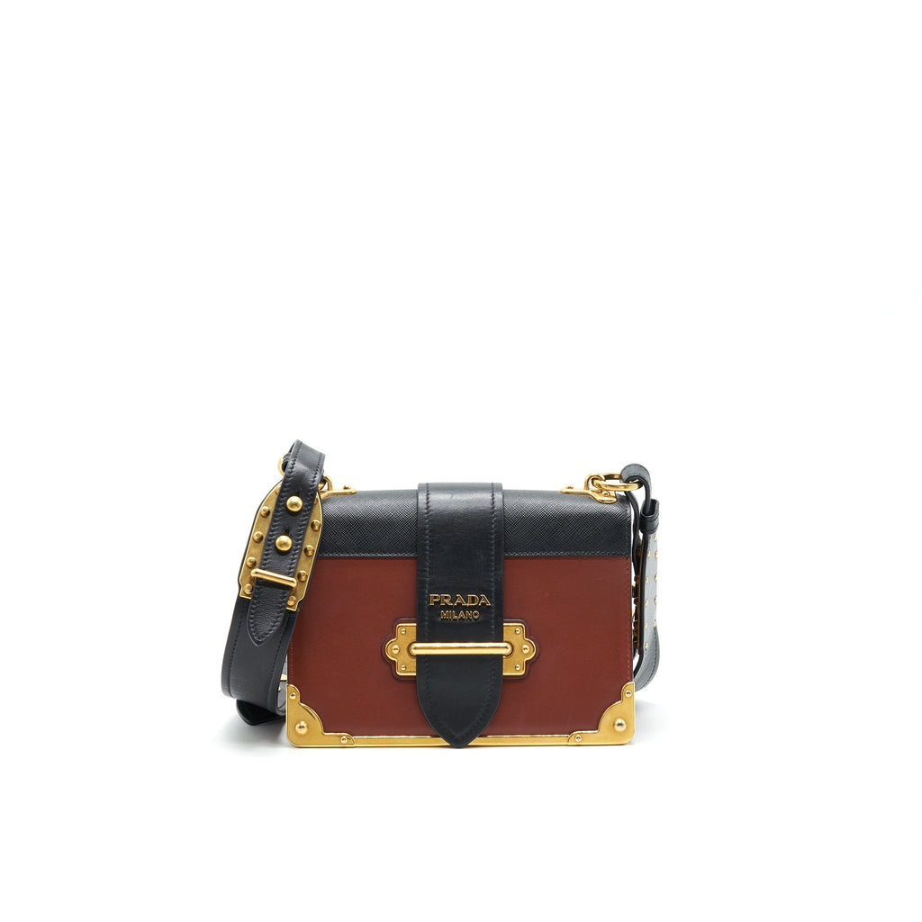 PRADA LEATHER CASHIER BAG BURGUNDY/ BLACK GHW