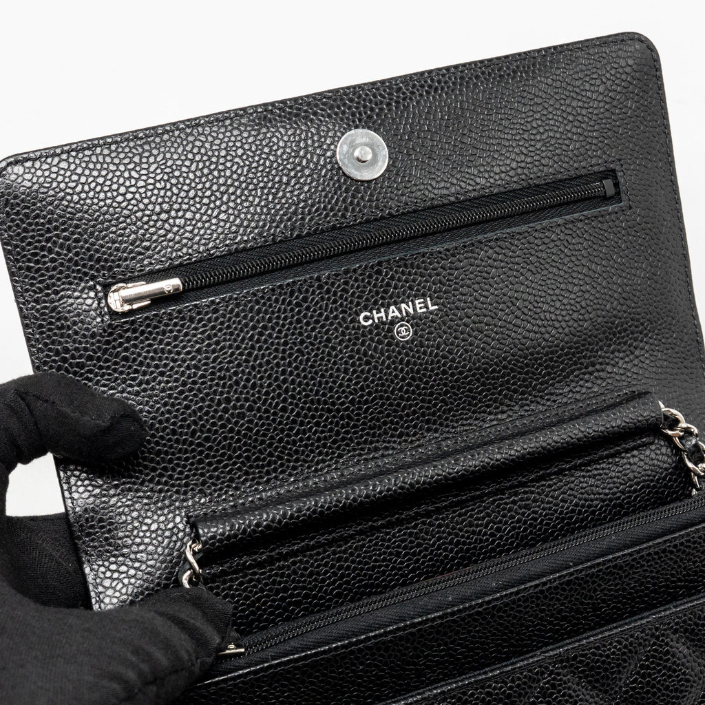 CHANEL CLASSIC WALLET ON CHAIN CAVIAR BLACK SHW (MICROCHIP)