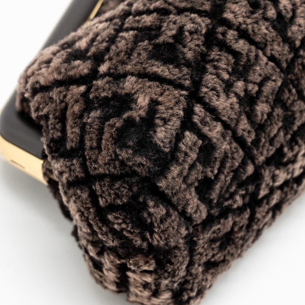 FENDI MEDIUM FENDI FIRST CLUTCH BAG SHEARLING BROWN GHW