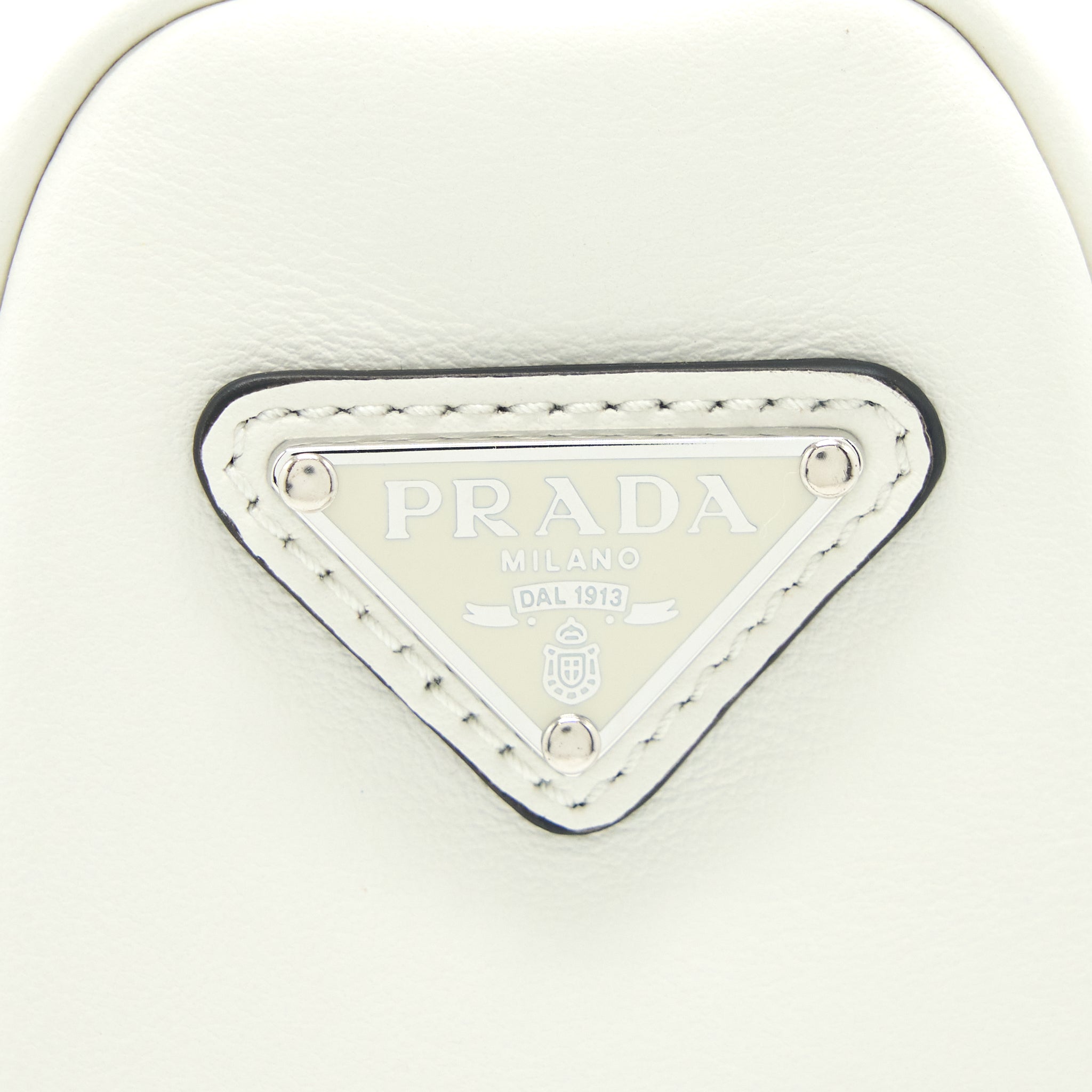 PRADA TRIANGLE LEATHER SHOULDER BAG WHITE SHW